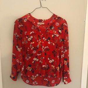 NWOT Ann Taylor LOFT Poppy Red Floral Dress Shirt